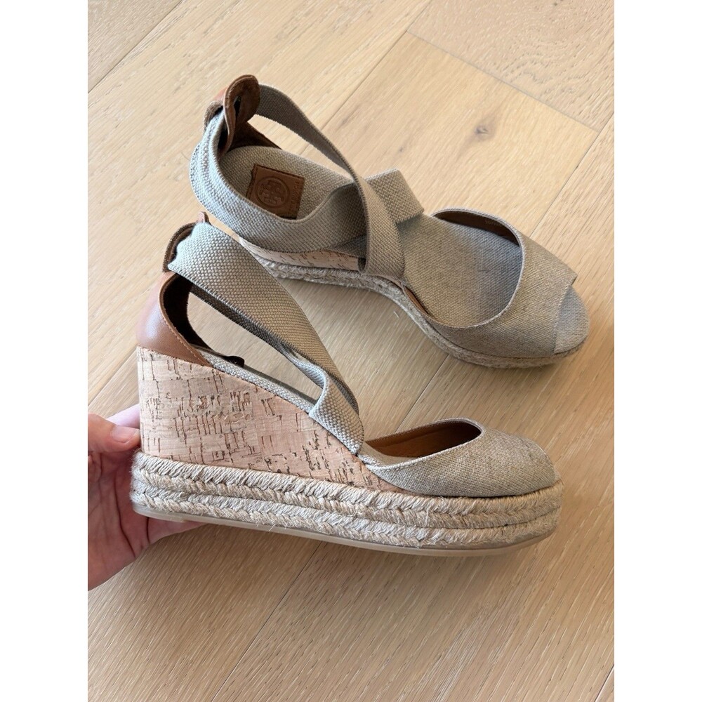 Tory Burch Women's Size 7.5 ‘Natanya’ Linen Blend Cork Espadrille Wedges - Picture 6 of 9